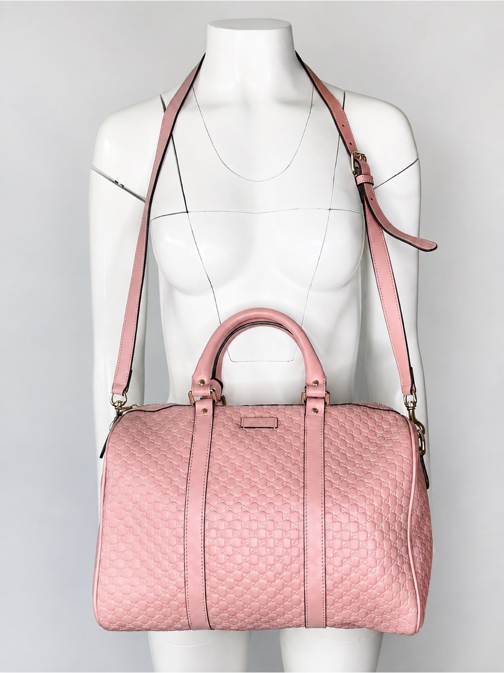 Gucci Microguccissima Pink Leather Boston Satchel Crossbody Shoulder Bag